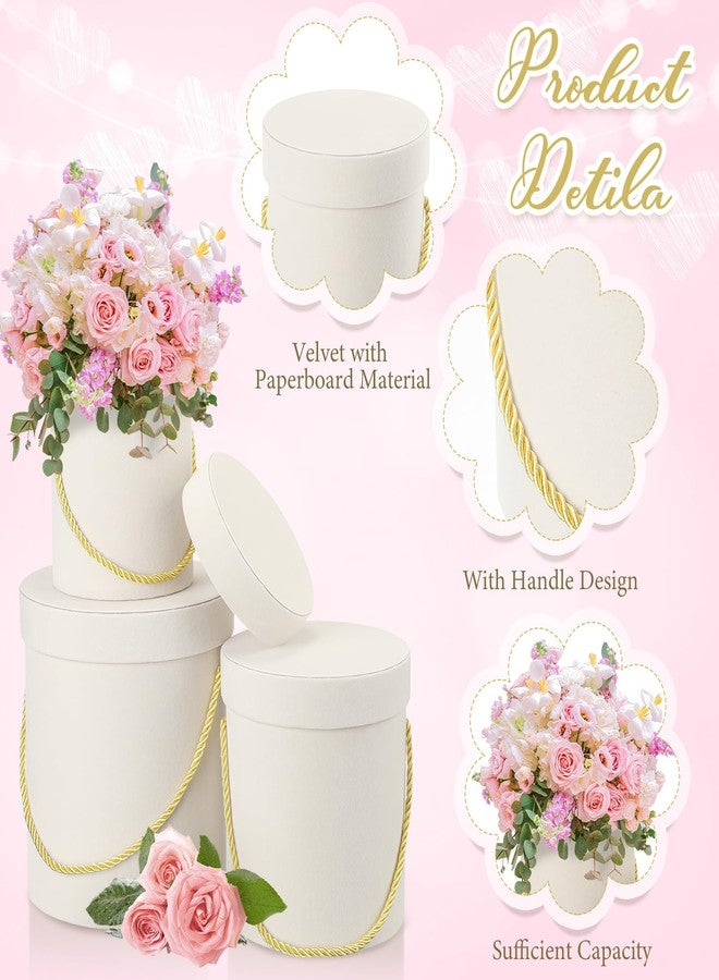 Uiifan صندوق زهور دائري مخملي من Uiifan مكون من 6 قطع مع أغطية، صندوق هدايا مخملي متداخل مع مقبض، مثالي لحفلات الزفاف والعطلات، وتنسيقات هدايا الزهور الفاخرة، وهدايا وصيفات العروس، وهدايا حفلات أعياد الميلاد (أبيض) - Image 2